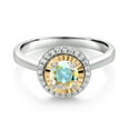 thumbnail image 2 of Gem Stone King 925 Silver and 10K Yellow Gold Mercury Mist Mystic Topaz and White Lab Grown Diamond Halo Engagement Ring for Women (0.67 Cttw, Gemstone November Birthstone, Round 5MM, Size 8), 2 of 3