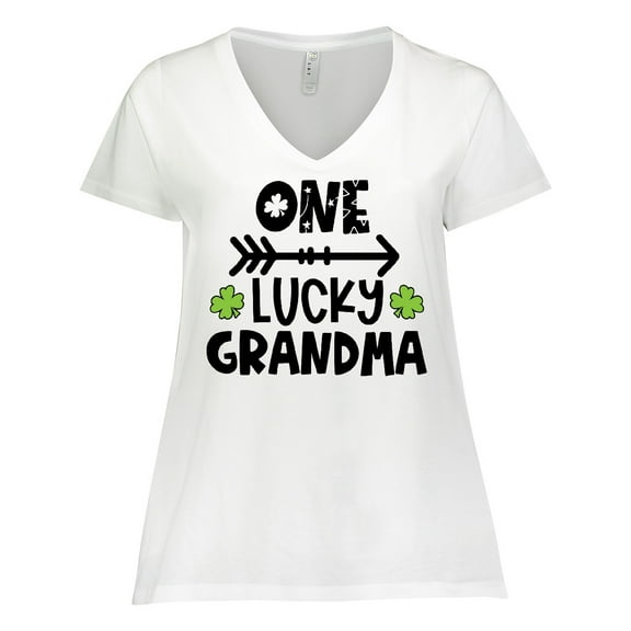 Inktastic St. Patrick's Day One Lucky Grandma with Shamrocks Women's Plus Size V-Neck T-Shirt