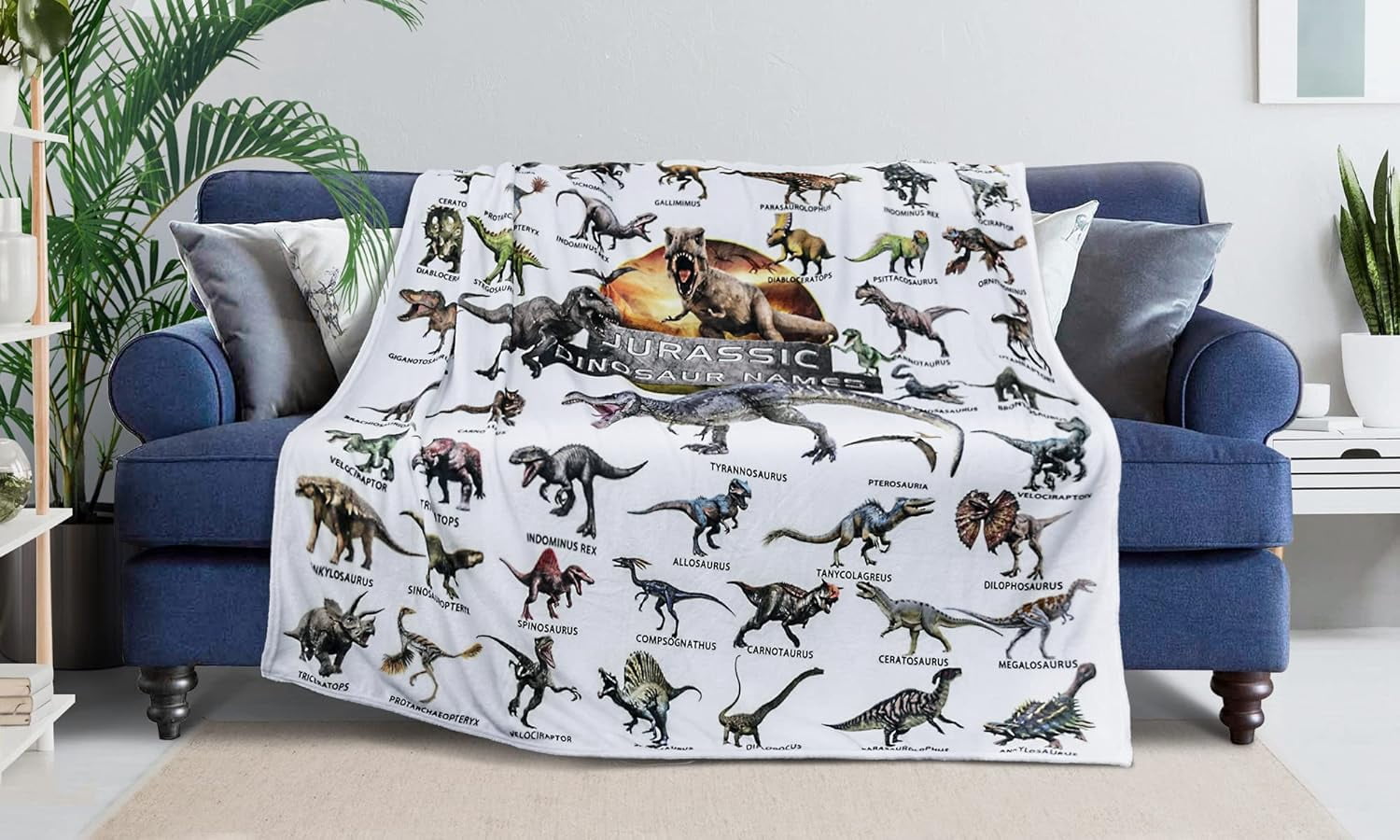 Dinosaur Blanket for Boys Teens - Jurassic Dino Kids Sofa Bed Plush Blanket, Soft Flannel Throw Dinosaur Room Decor Toys Gifts 50x60 Inches