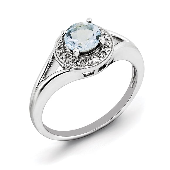 Sterling Silver Rhodium-plated Diam. & Aquamarine Ring Size 5