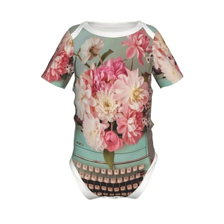 

Lukts Vintage Typewriter Floral Print Baby Short Sleeve Romper Onesie for Newborn Baby Boys and Girls-6 Months