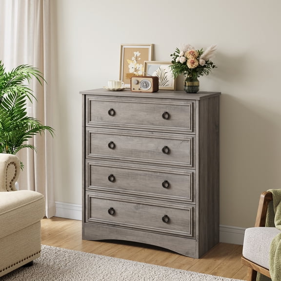 Modern 6 Drawer Dresser, Tall Wood Chest of Drawers Dressers for Bedroom, Living Room, Gray