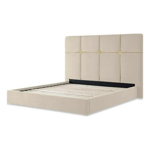 Bowery Hill Contemporary Queen Velvet Lift Up Storage Bed - Ivory