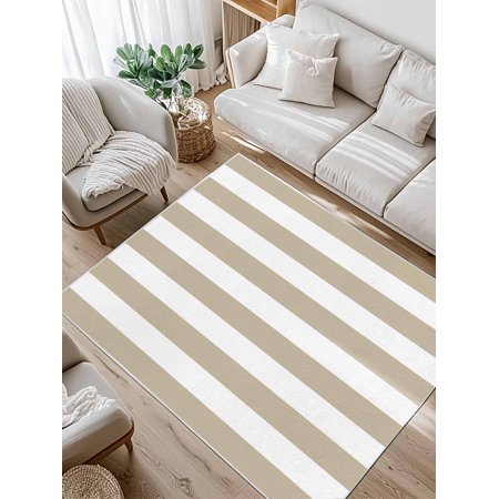 Khaki and Area Rug for Bedroom 2.7x5 Ft White Stripe Super Soft fuzzy Throw Rug Non-Slip Fluffy Plush Indoor Floor Carpet for Living Room Nursery Home Decor