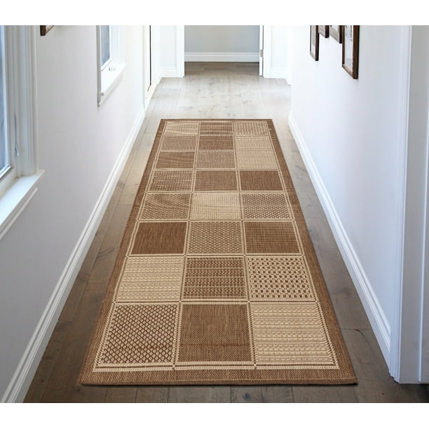 Ottomanson Jardin Collection Contemporary Boxes Design Indoor/Outdoor Jute Backing Area Rugs and