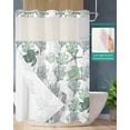 thumbnail image 2 of No Hook Shower Curtain with Snap in Liner, Summer Ocean Sage Green Turtle Starfish Seahorse Seashell Coral Shower Curtains for Bathroom, Washable Inner Liner with Mesh Top Window, 66"x72", 2 of 6
