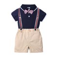 thumbnail image 2 of lkfuzj Toddler Baby Boy Outfits Boys Suit Cotton Cotton Solid Short Sleeve Shirts+Bowtie+Suspender Shorts Gentleman Clothes 2024 Summer New Toddler Baby Formal Clothes (6-24 months) Navy, 2 of 9