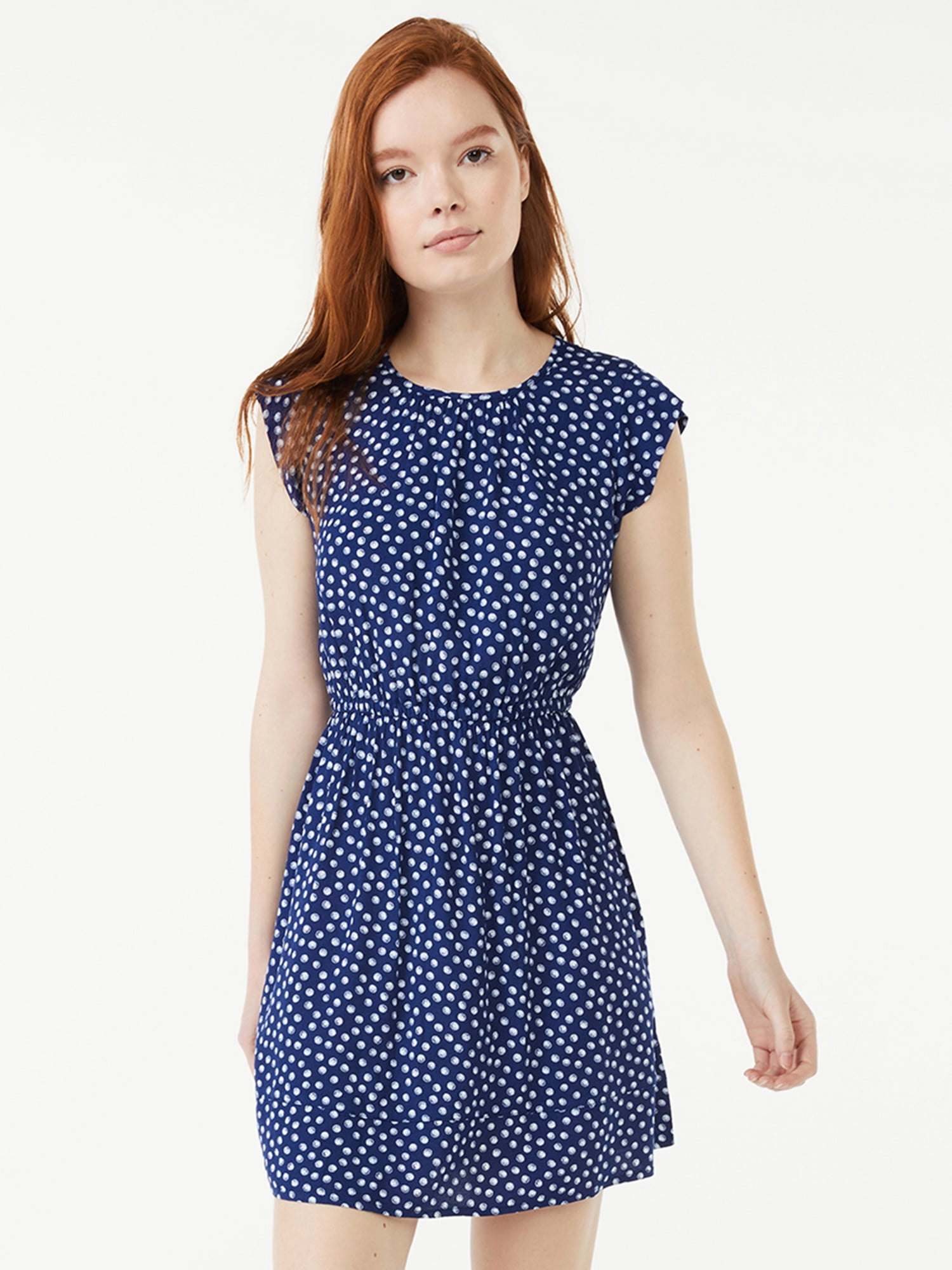 Textured crepe navy blue dress with white stitching