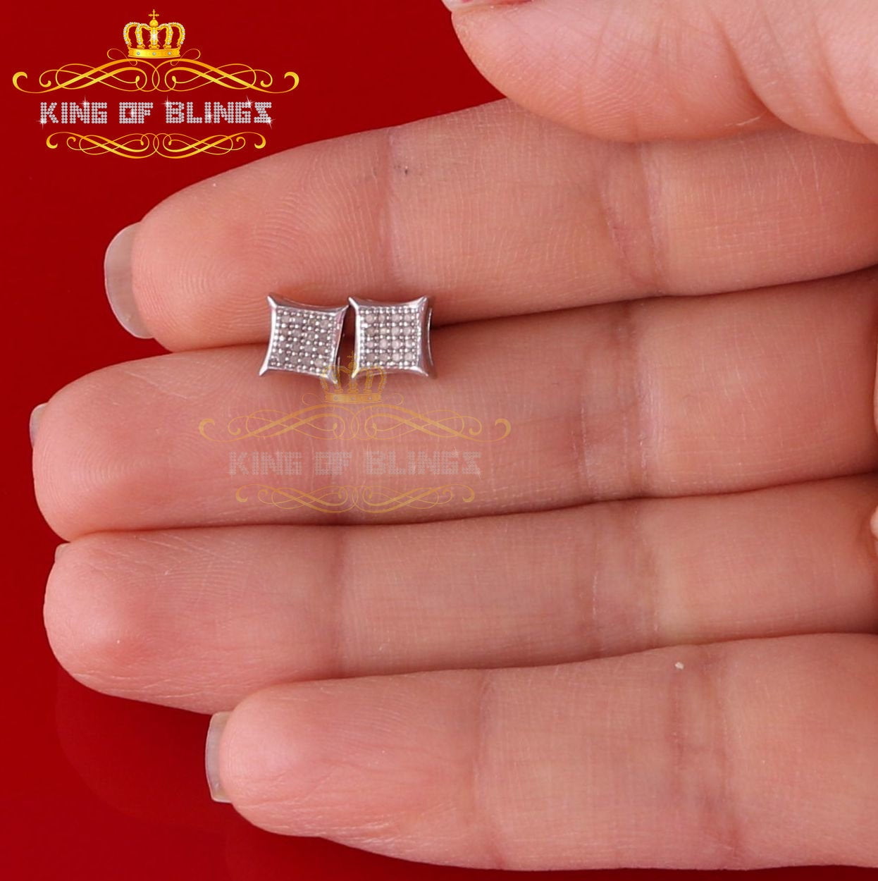 King of Bling's 0.10ct Diamond 925 Sterling Silver For Women's & Men's White Kite Stud Earrings