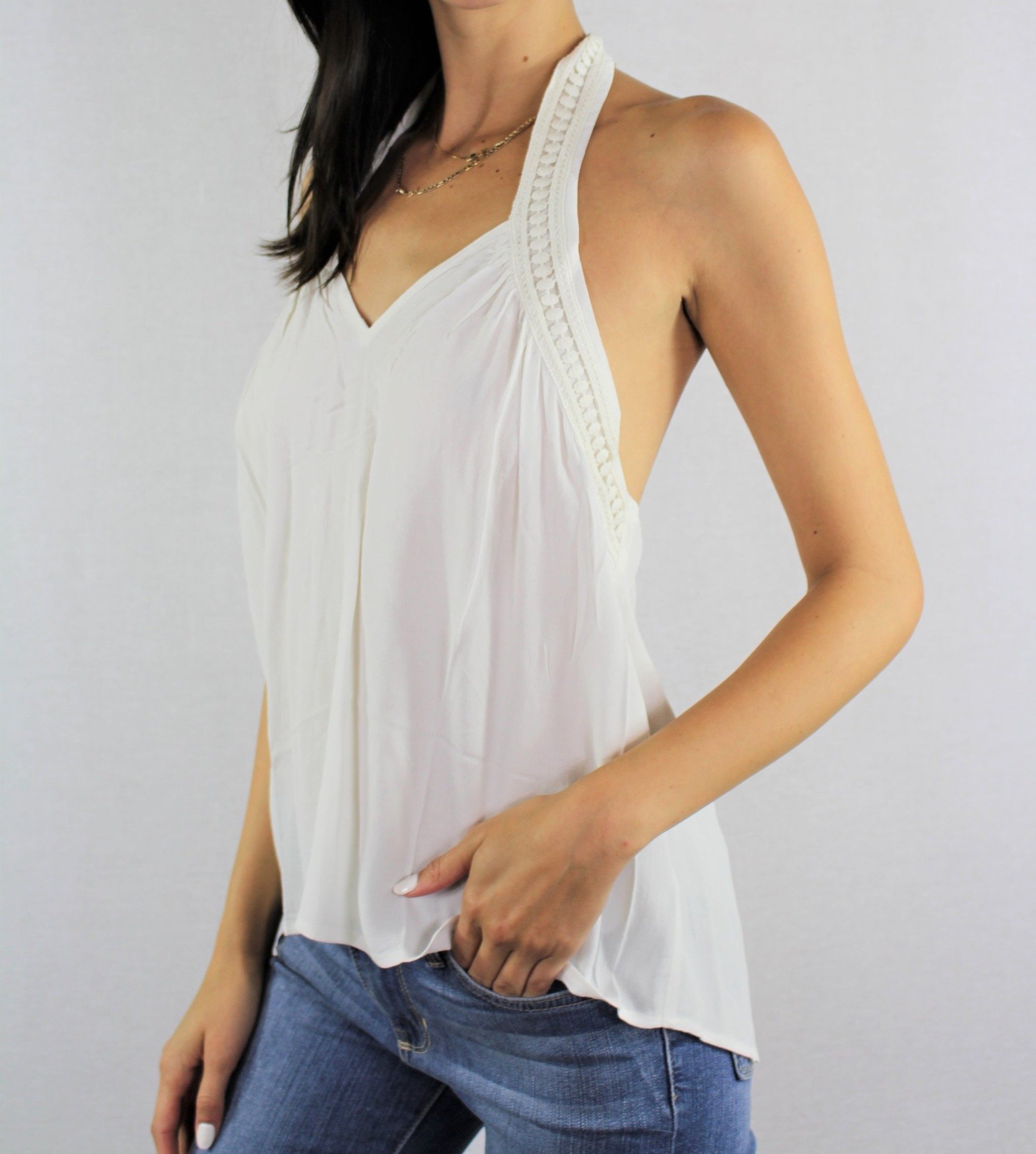 Lookeble Women's Low Back Crochet Detail Ivory Halter Top Walmart