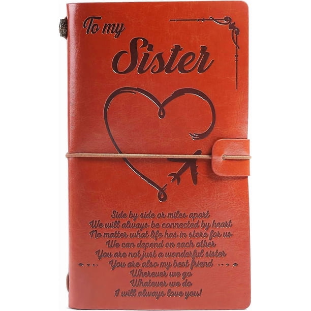 To My sister Leather Journal 7.9"X4.7" Carving personalized leather notebook Refillable Journal Notebooks Drawing Sketch Book Creative gifts for my si