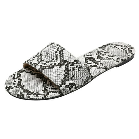 

Alueeu ladies shoes casual Women Outdoor Flat Anti-Slip Slippers Snake Pattern Casual Beach Shoe Large Size White 41