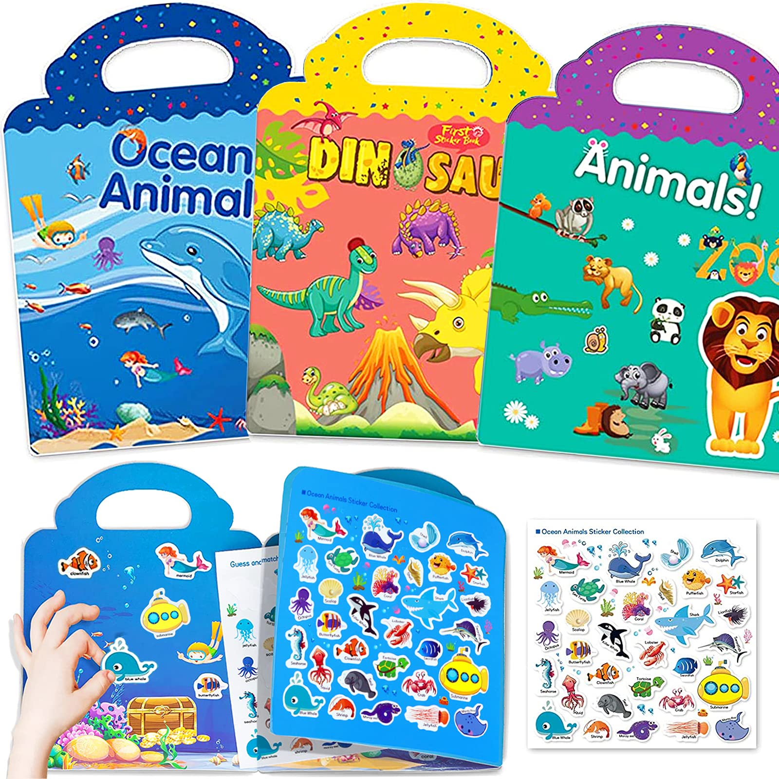 Reusable Sticker Books for Kids, 3 Sets Travel Removable Toddler