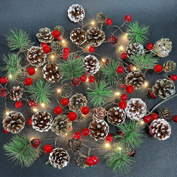 Guirnalda con luces Luces navideñas con pilas, Guirnalda navideña de 20 LED de 7 pies con luces Guirnalda preiluminada Guirnalda de manto, Decoración navideña en
