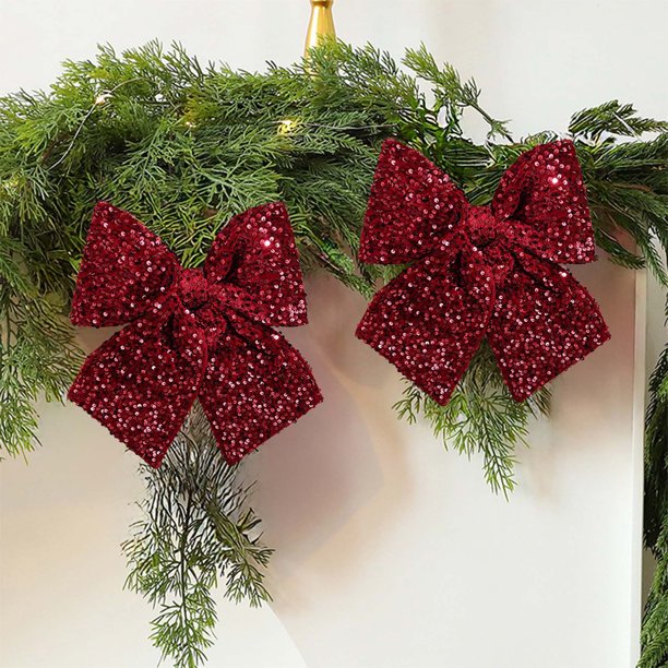 Mariposas navideñas de tela con lentejuelas y purpurina, colgante para árbol de Navidad, decoración colgante, accesorios de decoración