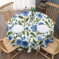 thumbnail image 3 of Blue Pioneer Flower Round Tablecloth 60" X 60",Wrinkle Wipeable Table Cloth for Kitchen Dining Room Picnic Patio Party, 3 of 6