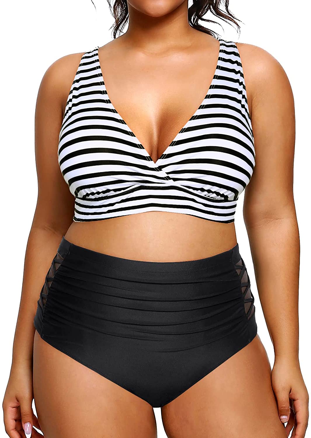  Yonique Womens Plus Size Bikini High Waisted Swimsuits Two  Piece Bathing Suits Tummy Control Swimwear Black S : Clothing, Shoes &  Jewelry