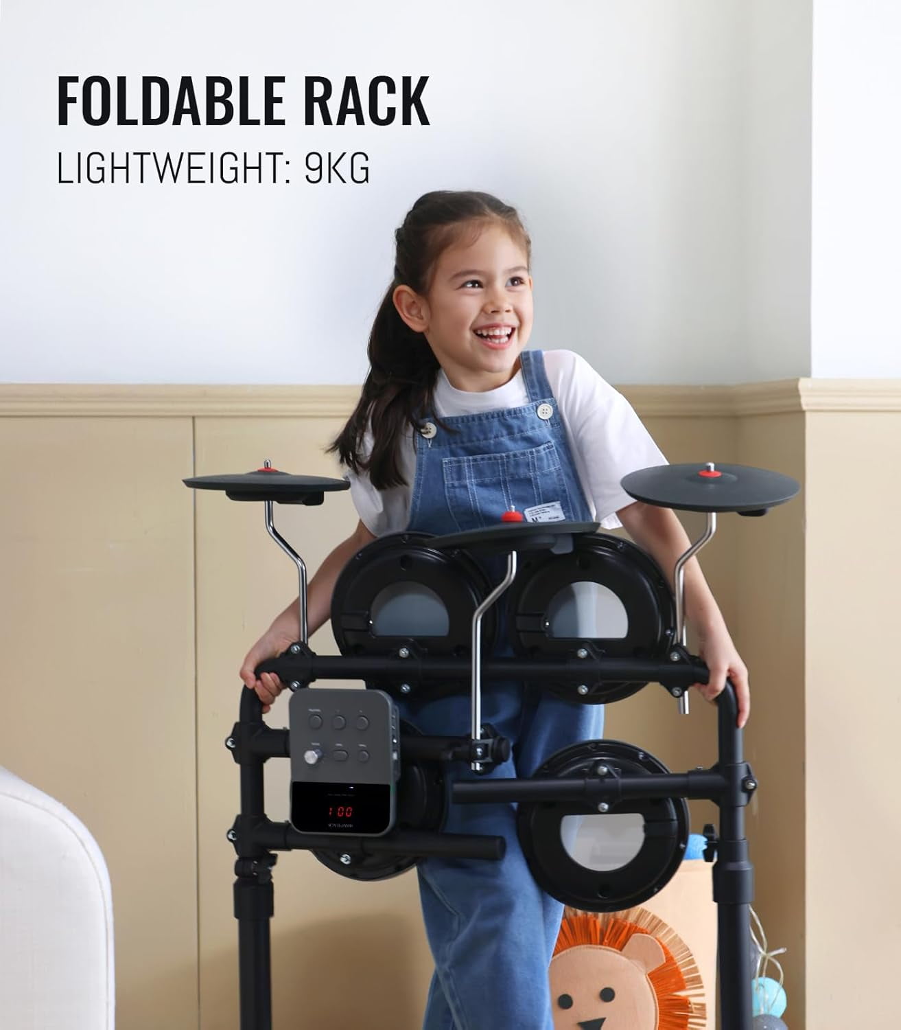 HAMPBACK MK-0 Electric Drum Set with 7'' Mesh Pads, 8'' Cymbals, 12 Kits, USB MIDI, Suitable for Beginners Aged 3-12 at The Entry Level