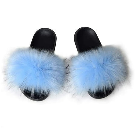 

Women s Fur Slide Slipper Sandal with Soft Furry Faux Fox Fur Lovely House Outdoor Slippers for Ladies Multicolor