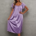 thumbnail image 2 of Kingdiese Womens Solid Color Ice Silk Short Sleeve Midi Length Loose Nightdress With Lace Sleeves plus Size Night Gown, Size One Size, 2 of 4