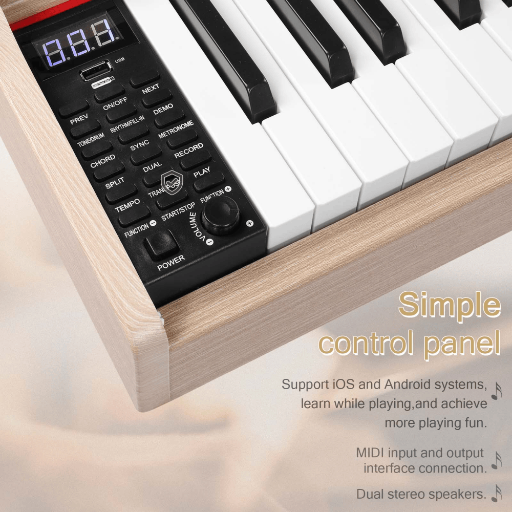 Tcbosik Digital Piano with Metal Stand and Headphone, 88 Key Full Weighted Keyboard with Triple Pedals for All Experience Levels, Wood Color