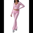 thumbnail image 2 of Conjunto Deportivo de 2 Piezas para Mujer, Camiseta de Larga, Pantalones Acampanados con Solapa, Chándal Informal, Rosa, Talla L, 2 of 8