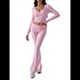 thumbnail image 2 of Conjunto Deportivo de 2 Piezas para Mujer, Camiseta de Larga, Pantalones Acampanados con Solapa, Chándal Informal, Rosa, Talla M, 2 of 8