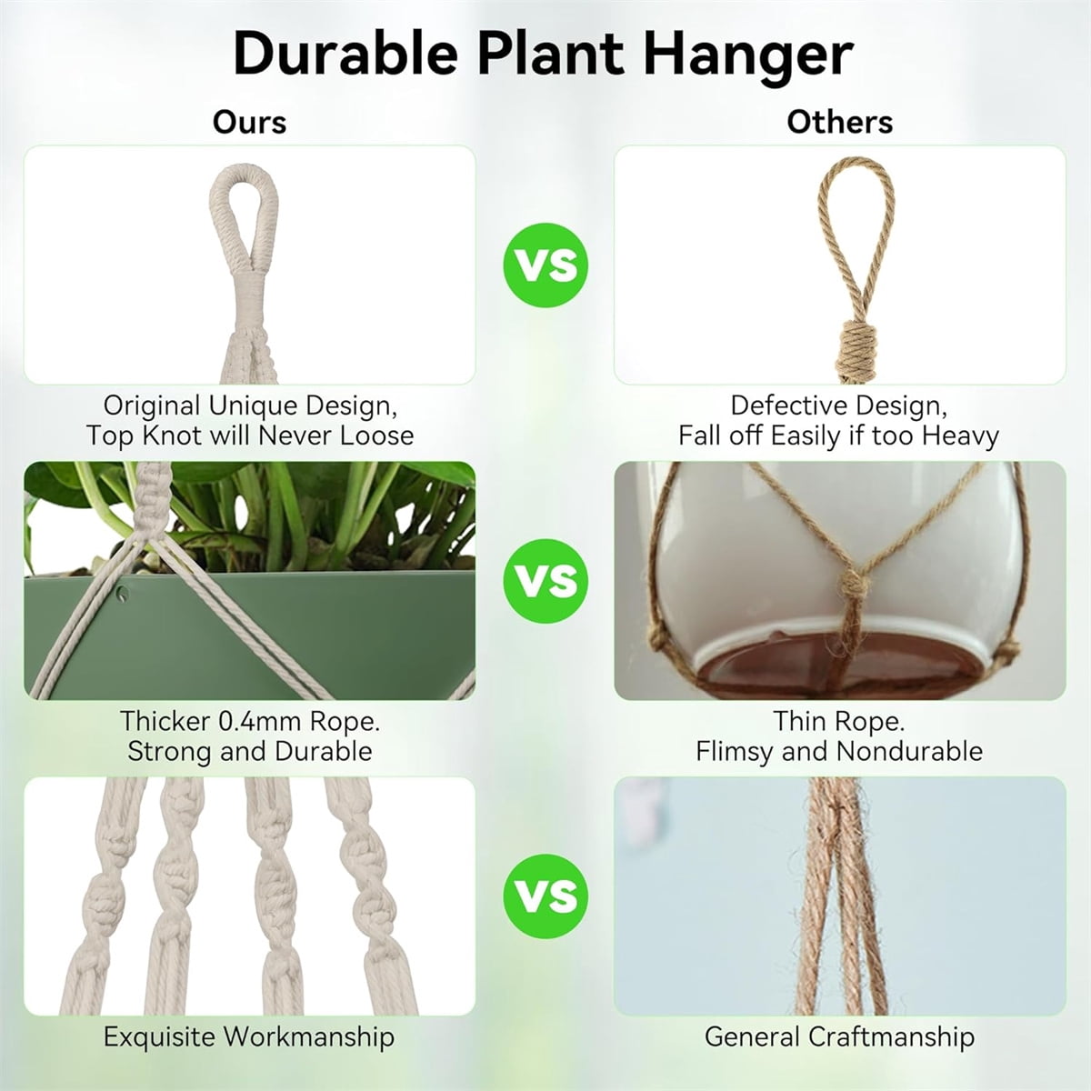 Yahome 3 Pcs Macrame Plant Hanger Indoor Outdoor Hanging Planter for Plants 35 Inch Holder Flower Pot Holder with Decorative Wood Beads & No Tassels, Ivory (Pots Not Included)