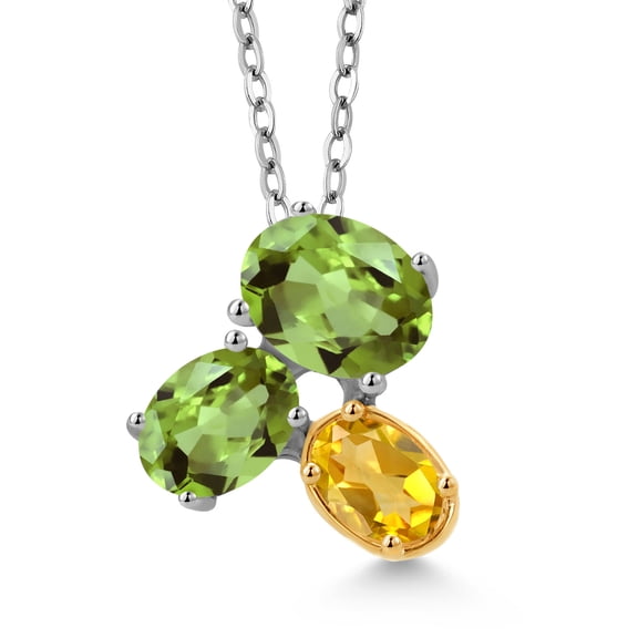 Gem Stone King 925 Silver and 10K Yellow Gold Green Peridot and Yellow Citrine Pendant Necklace for Women (2.77 Cttw, Oval 8X6MM, 7X5MM and 6X4MM, Gemstone August Birthstone, with 18 inch Chain)