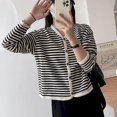 thumbnail image 2 of Chaquetas para mujer, moda coreana a rayas, holgadas, de gran tamaño, con cuello en V, sudaderas, cárdigans, abrigos de manga larga con un solo pecho, blusas para mujer, 2 of 4