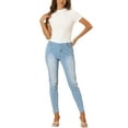 thumbnail image 2 of INSPIRE CHIC Casual Crop Top for Women's Hollow Out Slim Fit Short Sleeve Tee Top White XS, 2 of 5