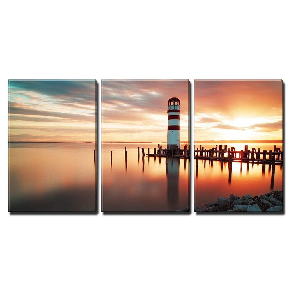 12"x20"Scenic Sea Lighthouse Sunset HD Print on Canvas Home Decor Room Wall Art 