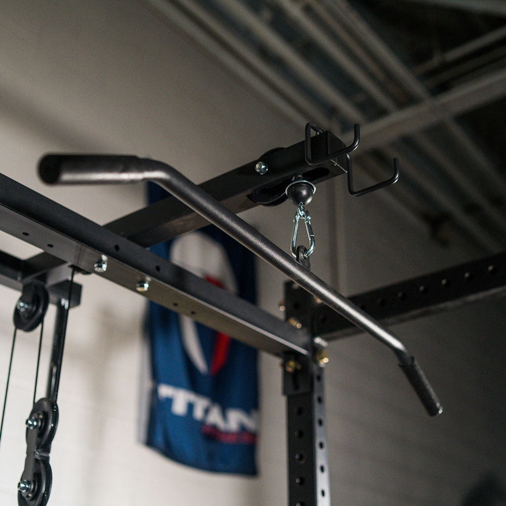 Titan Fitness Short Lat Tower Rack Attachment Fits T-3 and X-3 Series Bolt-Down Power Racks, 300 LB Olympic Plate-Loaded Capacity, Lat Bar & Low Row Handle Included