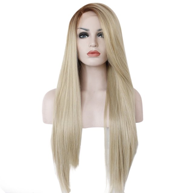 Perruque Cheveux Universelle Longue Droite en Dentelle Perruque de Remplacement