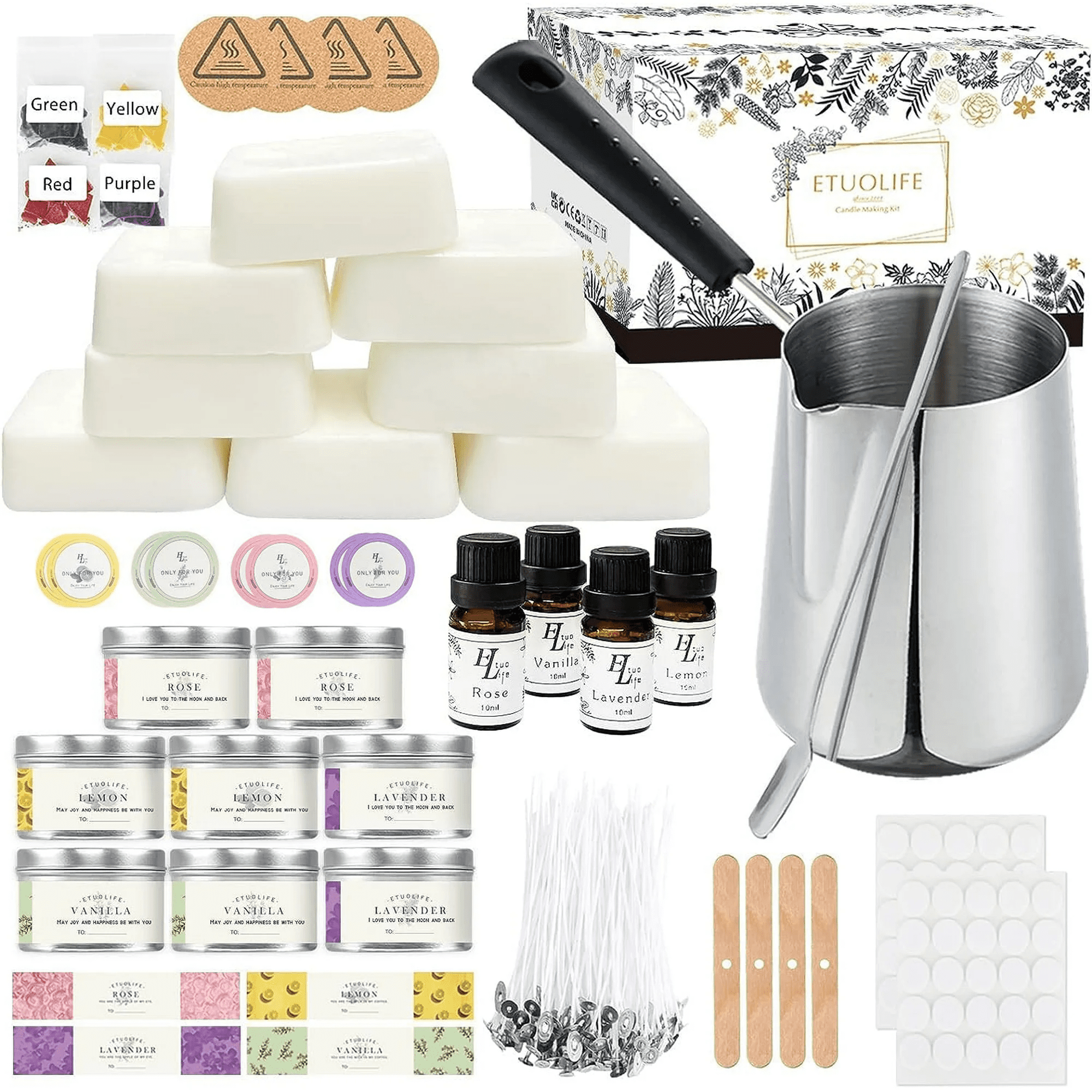 BAOYISHUN Complete candle making kit for adults, children, DIY aromatherapy candle making supplies including soy wax, aromatherapy oil, wick dye, candle jar, furnace, and craft kit for candle making
