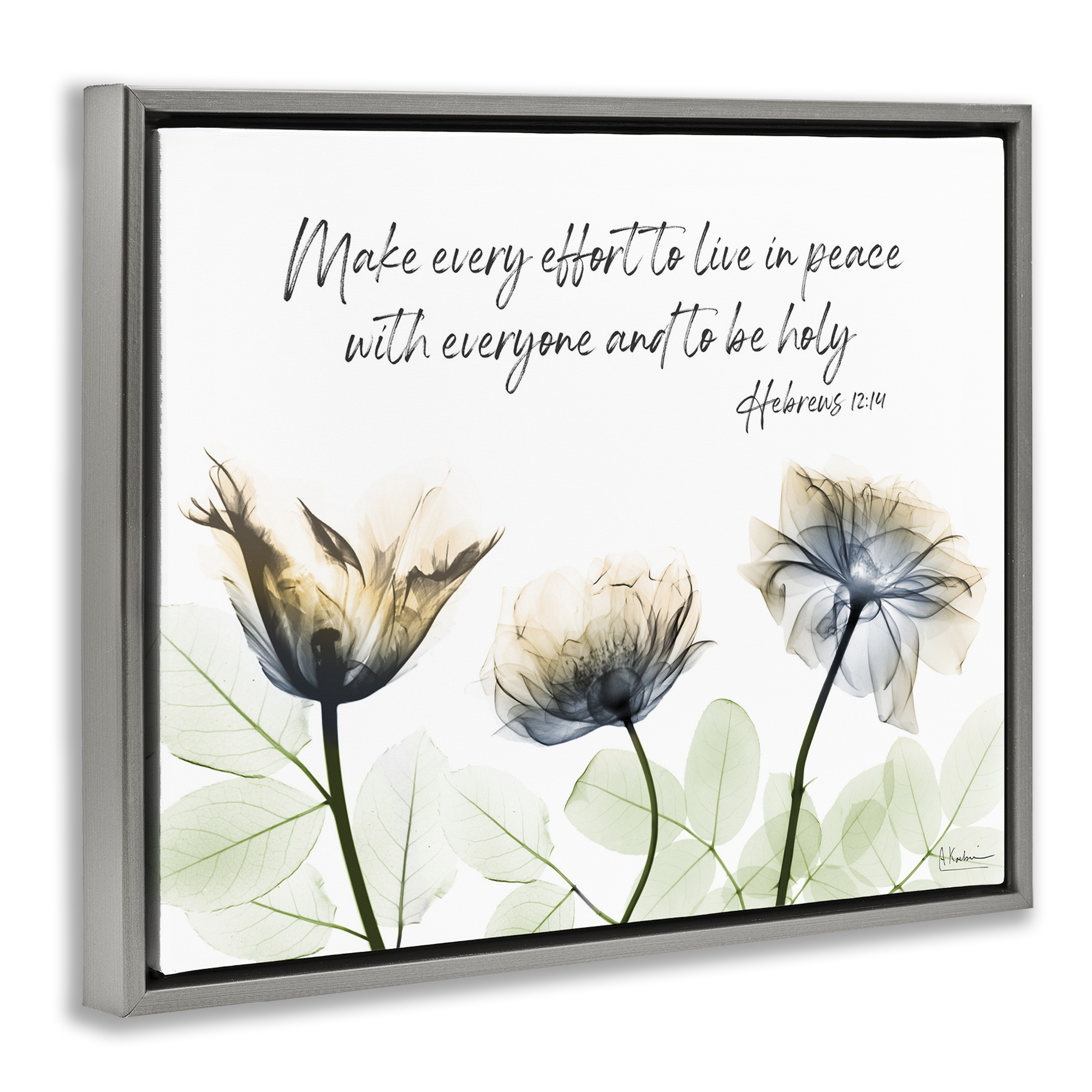 Stupell Industries Live In Peace Floral Religious Painting Gray Floater Framed Art Print Wall Art, 31 x 25