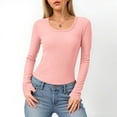 thumbnail image 2 of felwors Women's Long Sleeve Stretch Ribbed Crewneck T-Shirt - Fitted Casual Basic Top for Business & Daily Wear Pink, L, 2 of 6