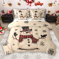 Manfei Christmas Snowman Child 7-Piece Twin Bedding Sets, Vintage Wheat Cartoon Bedding Comforter Set, Happy New Year Reversible Sheet Sets, Breathable Home Decor