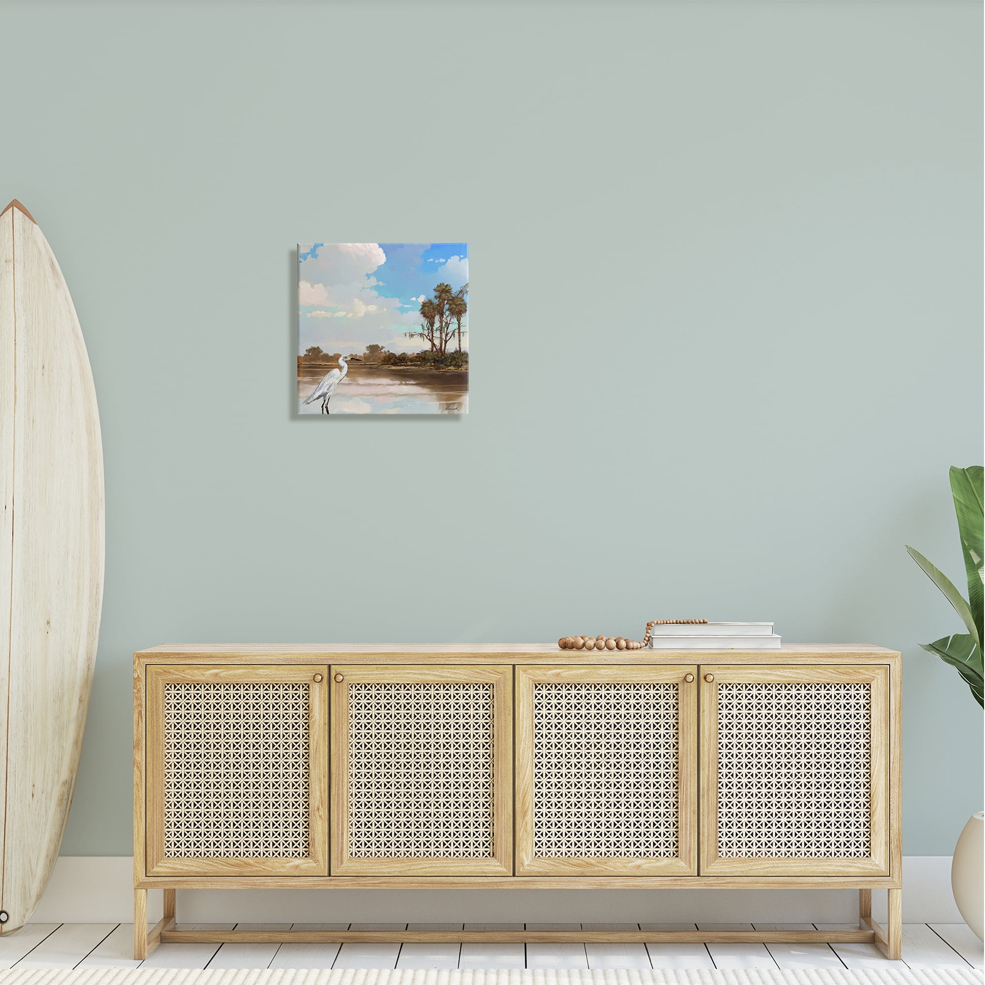 Stupell Egret Tropical Beach Scenery Landscape Painting Gallery Wrapped Canvas Print Wall Art