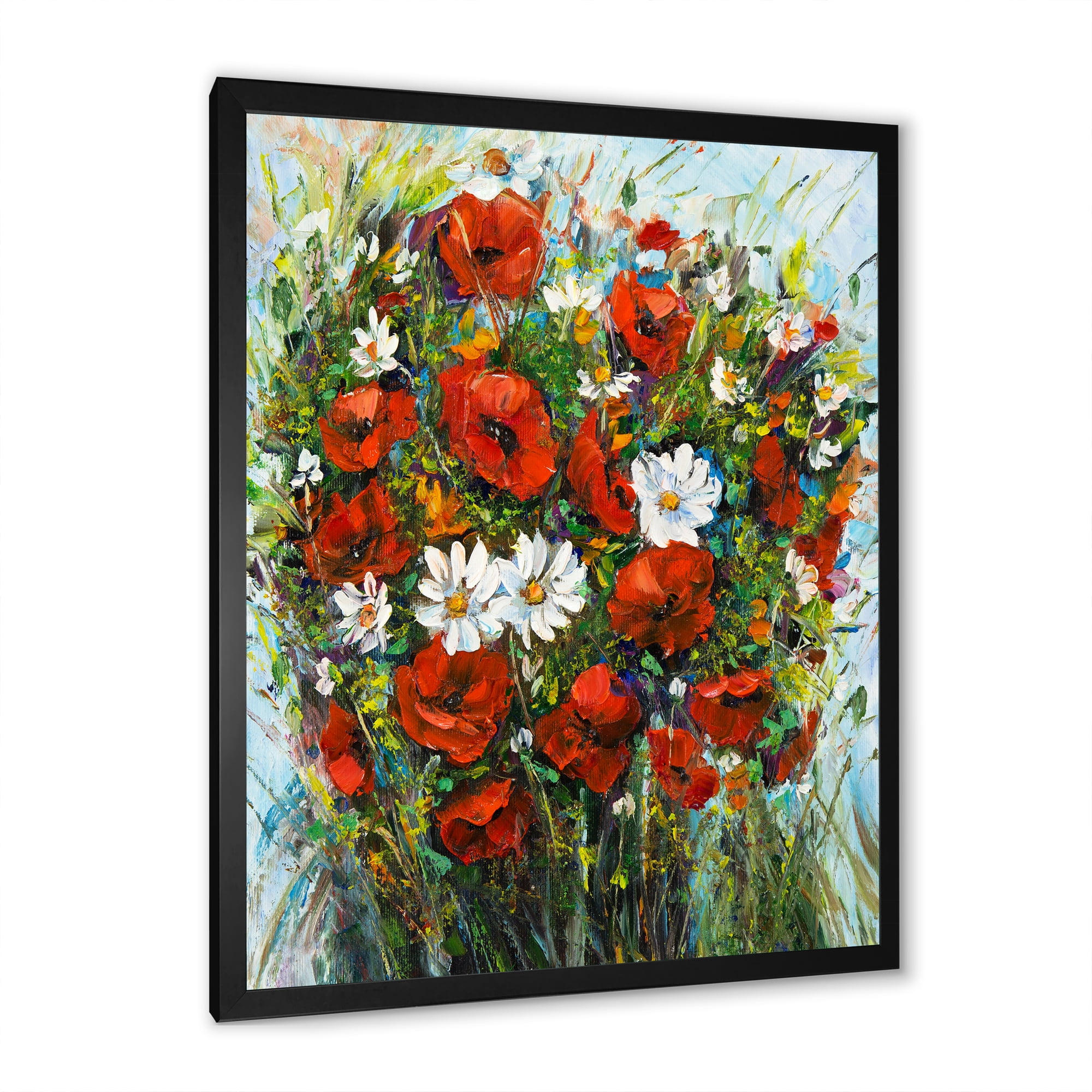 Designart 'Bouquet Of White and Red Wildflowers' Traditional Framed Art Print