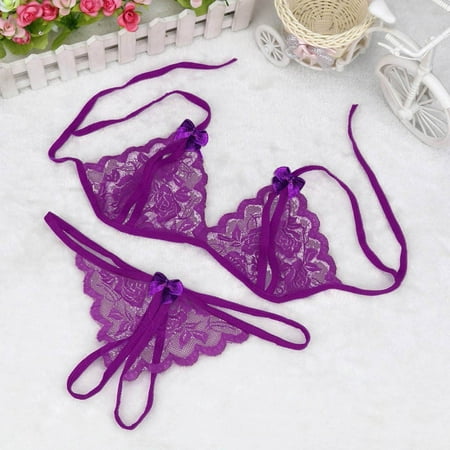 

Aayomet Lingerie For Women Naughty Play Women Lingerie Lace Chemise Halter Nightwear Teddy Dress Purple L