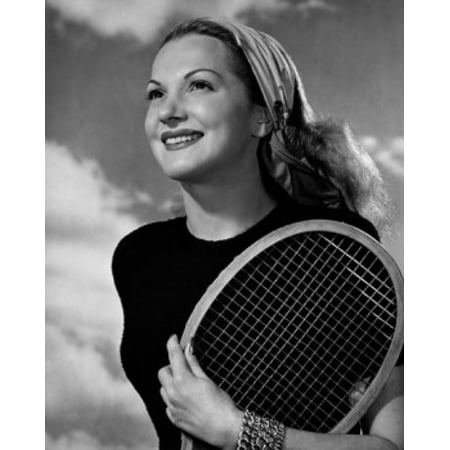 Close-up of young woman holding tennis racket Stretched Canvas -  (18 x