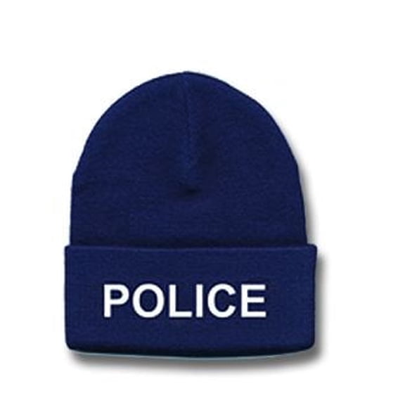Hero's Pride POLICE Beanie - Navy Acrylic Knit Watch Cap with White Embroidery, One Size