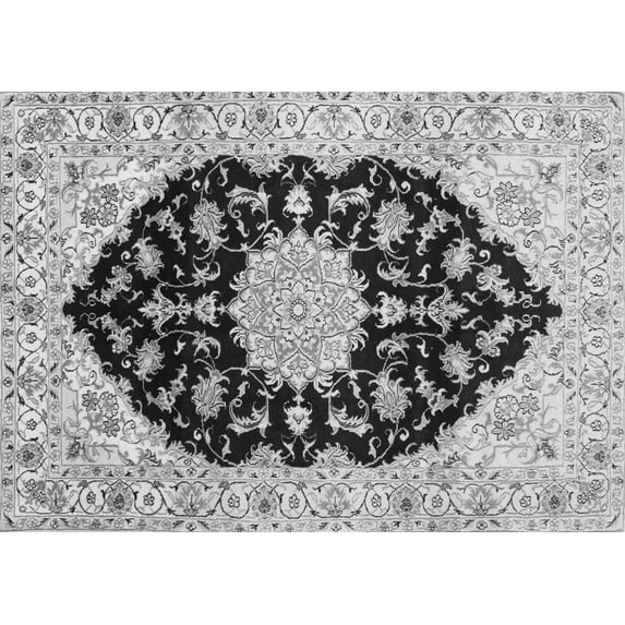 Ahgly Company Machine Washable Indoor Rectangle Medallion Gray Traditional Area Rugs, 8' x 10'