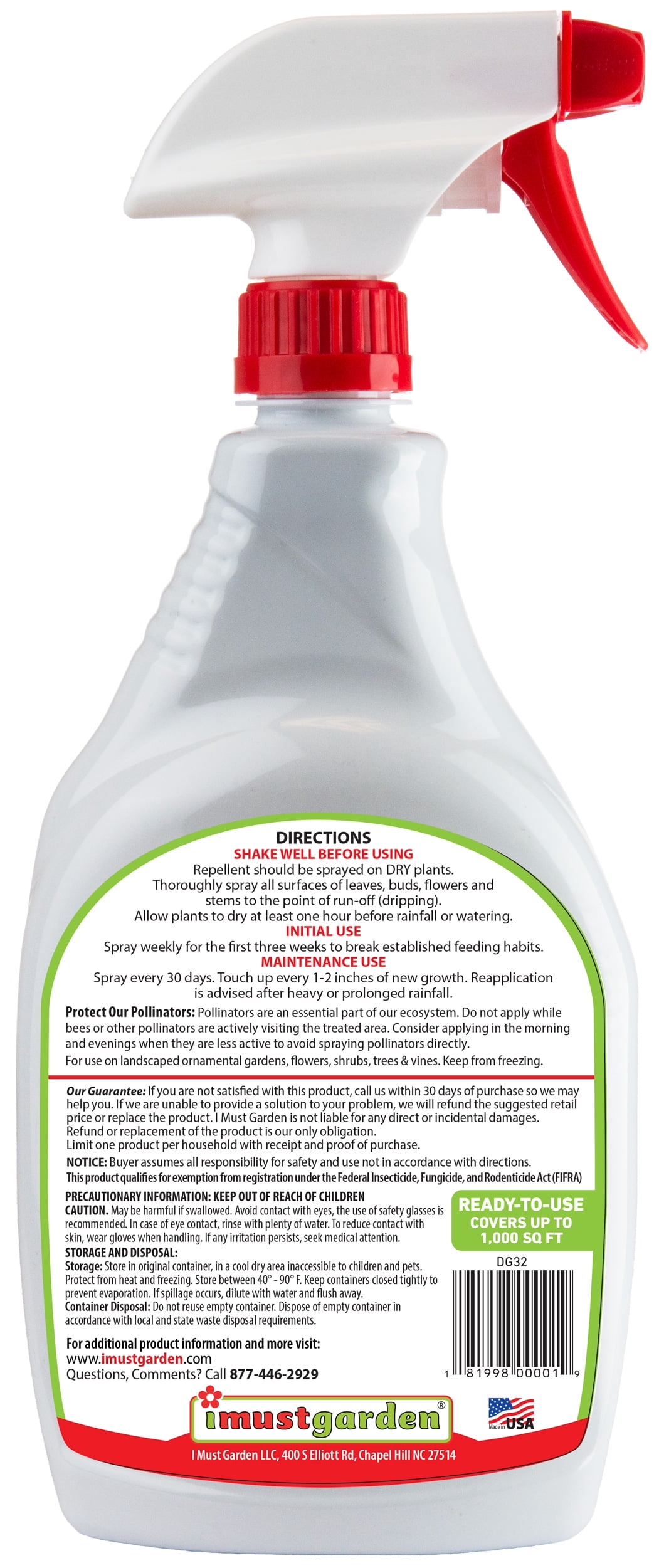 I Must Garden Deer Repellent: Mint Scent Deer Spray for Gardens & Plants - 32oz Ready to Use