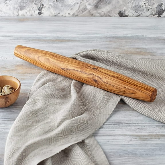 Olive Wood French Rolling Pin, Non Stick Wooden Bread Roller Pin for Baking