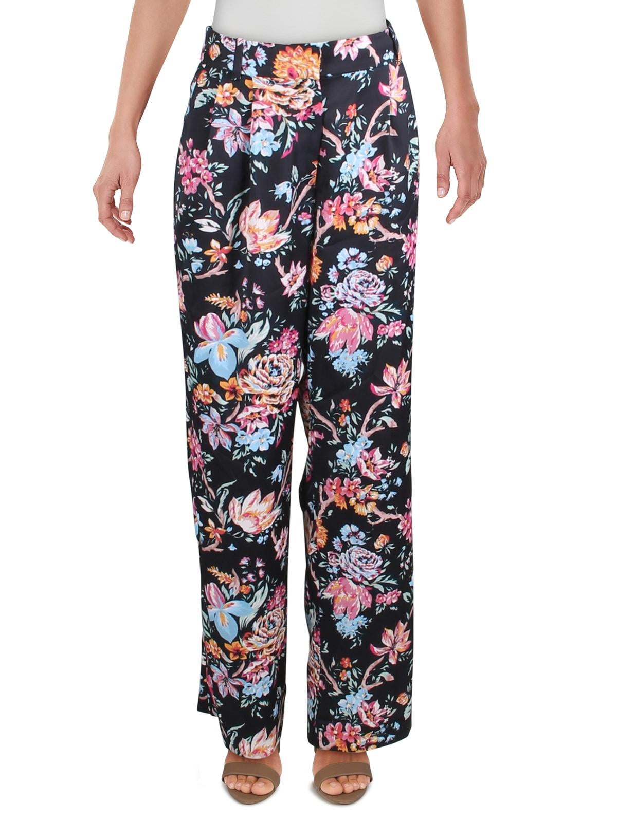 Womens Satin Floral Wide Leg Pants 