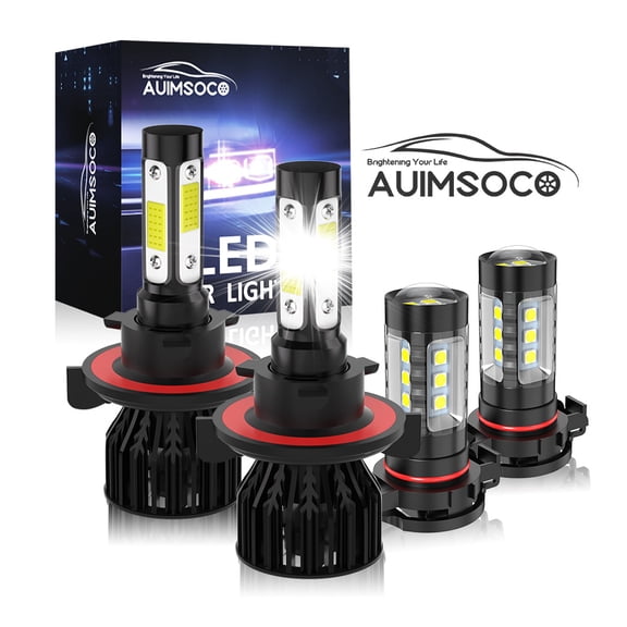 LED Headlight For Ford Mustang 2007 2008 2009 2010 2011 2012 H13 High/Low Beam + H16 Fog Light, Pack Of 4 300% Super White Brightness Bulbs, Easy Install, Plug-N-Play