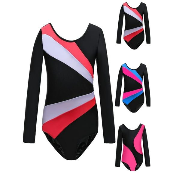 BULLPIANO Leotards Girls Gymnastics Dance Clothes Kid Girls Long Sleeve Unitards Activewear One Piece Ballet Latin 3-14Y