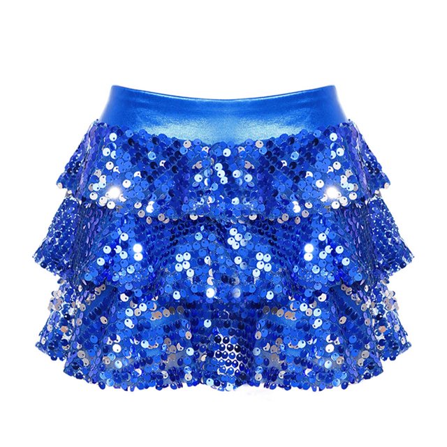 YONGHS Jupe Tutu à Paillettes pour Filles, Jupe de Danse à Volants, Robe de Ballet Bleu Royal 12